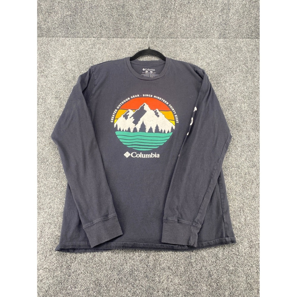 Columbia Long Sleeve Graphic T-Shirt Mens Large Gray Mountain Outdoor Cotton Tee